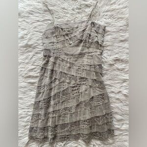 Nine West Silver White Ruffled Tiered Mini Dress